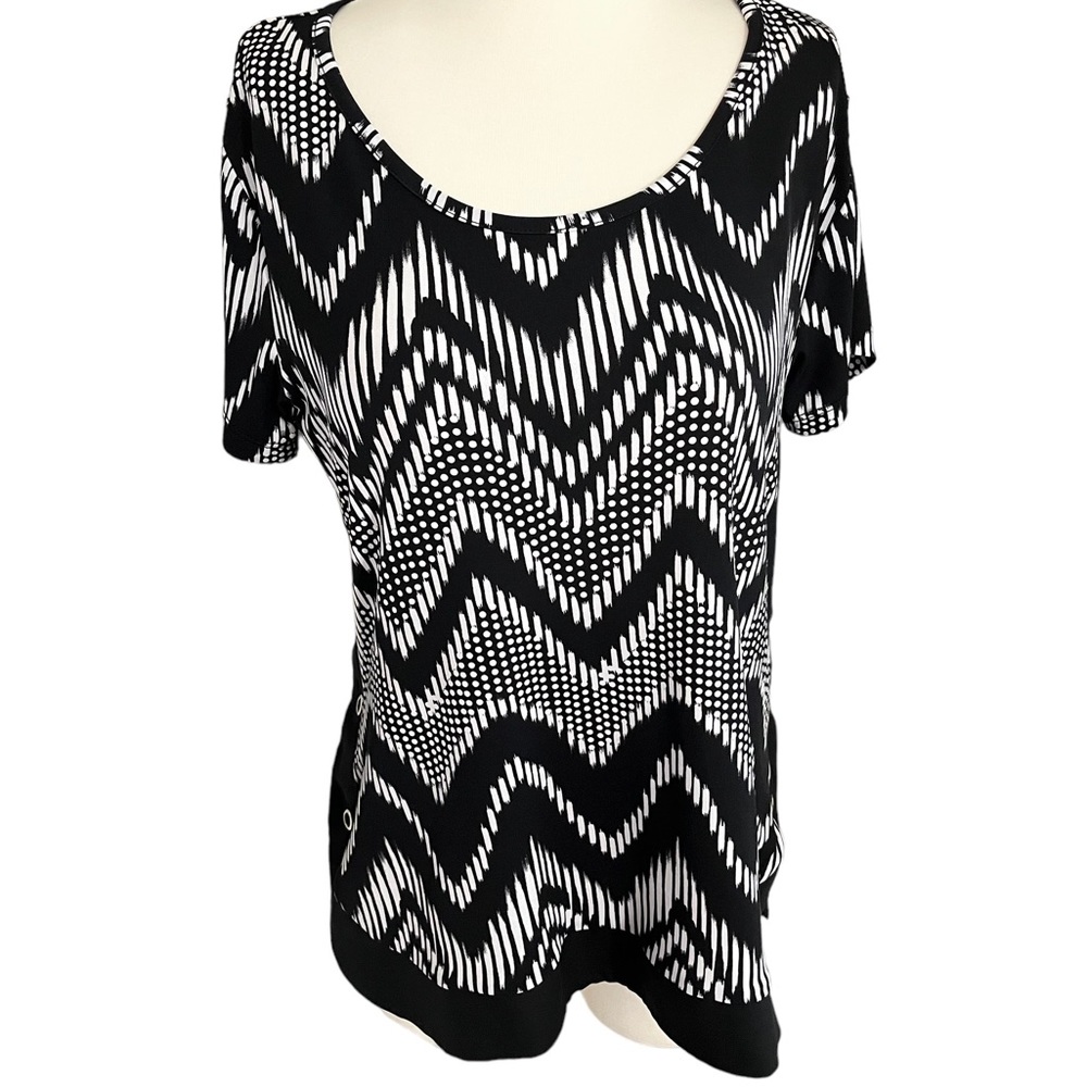 Susan Lawrence Black and White Capped Sleeve Top Size M